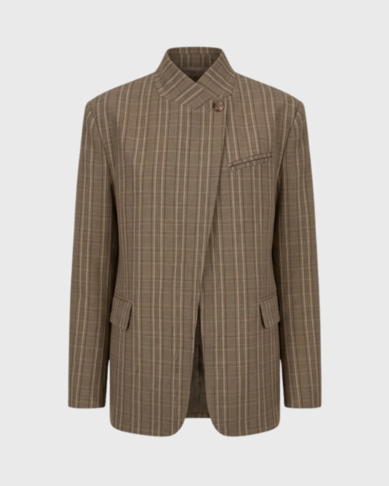 Oversized checked blazer flap pockets