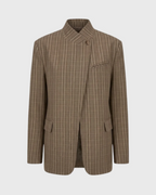 Oversized checked blazer flap pockets