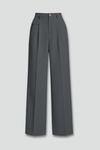 Women's wide-leg palazzo trousers with pleated front, worn by a model, front view