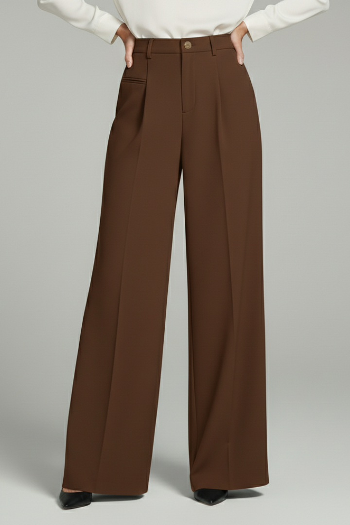 Flowing wide-leg palazzo trousers with tailored pleats on a model