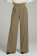 Palazzo trousers with front pleats displayed in another colour