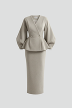 Peplum blazer and maxi skirt co-ord full-length view