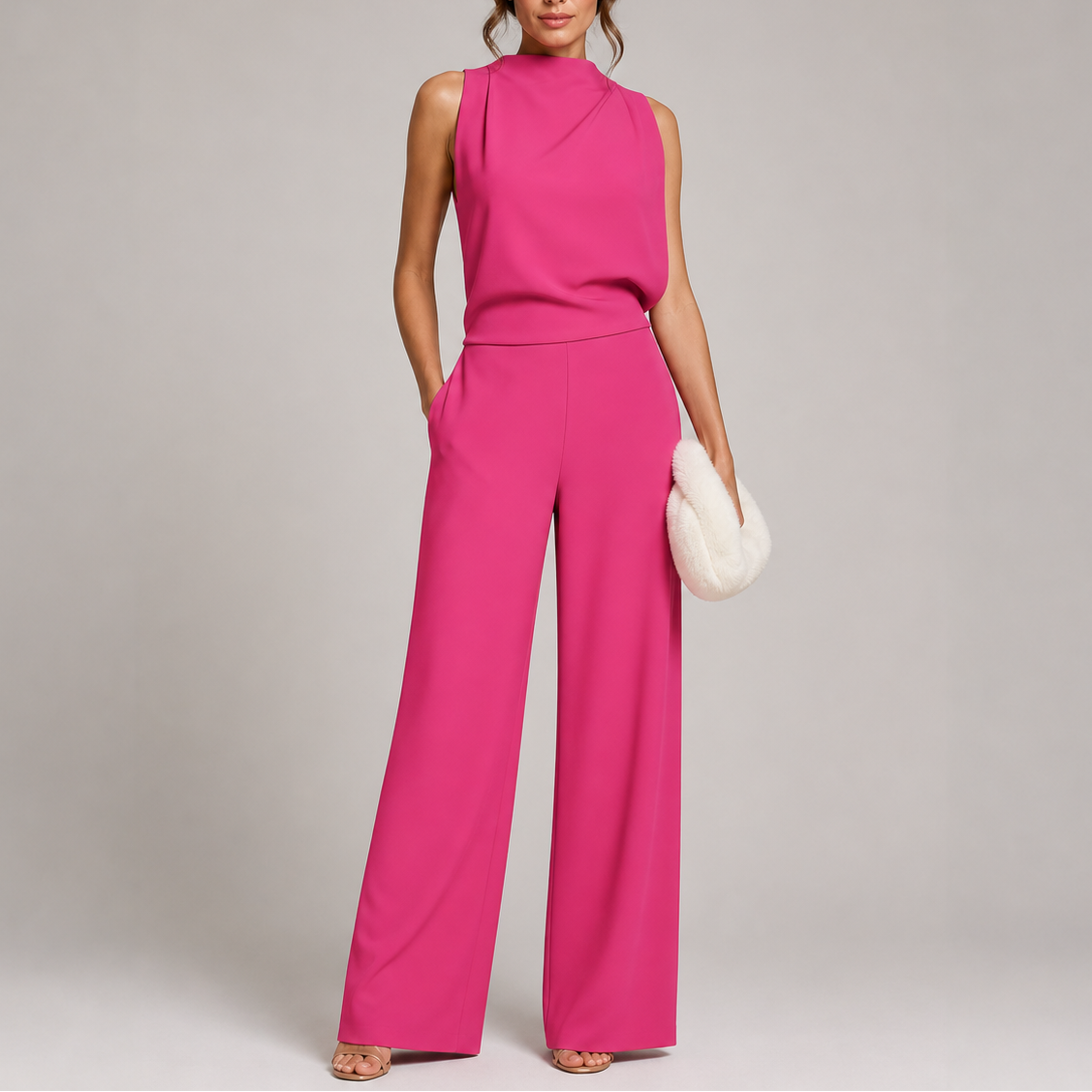 Pink sleeveless wide-leg jumpsuit