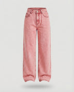 Pink high-waist wide-leg jeans