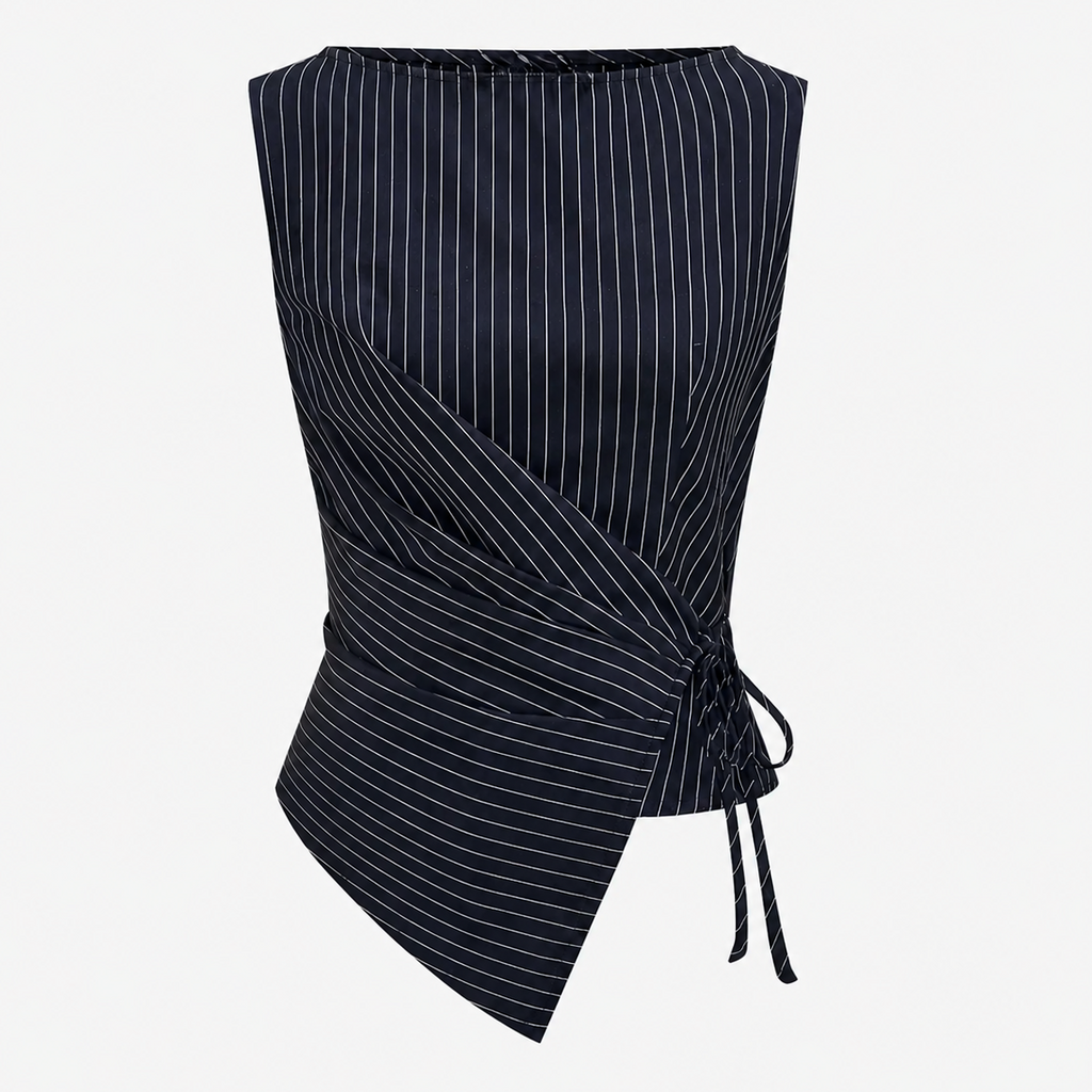 Pinstripe co-ord set styled with wide-leg trousers