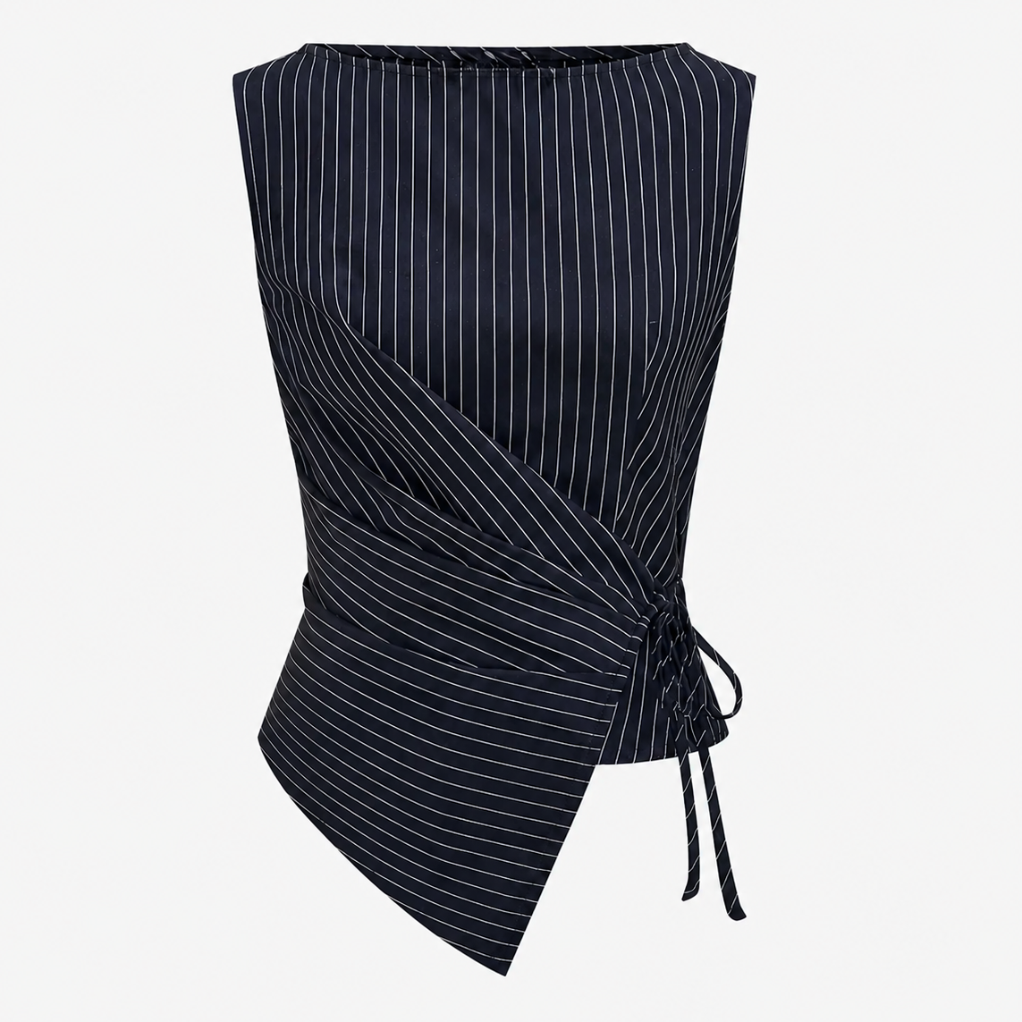 Pinstripe co-ord set styled with wide-leg trousers