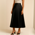 Women's high-waist pleated midi skirt in an A-line silhouette, front view