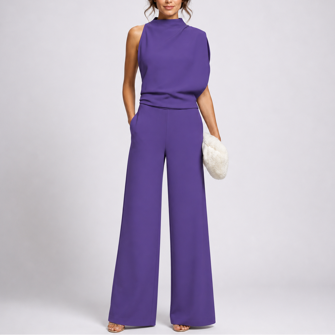 Purple sleeveless wide-leg jumpsuit