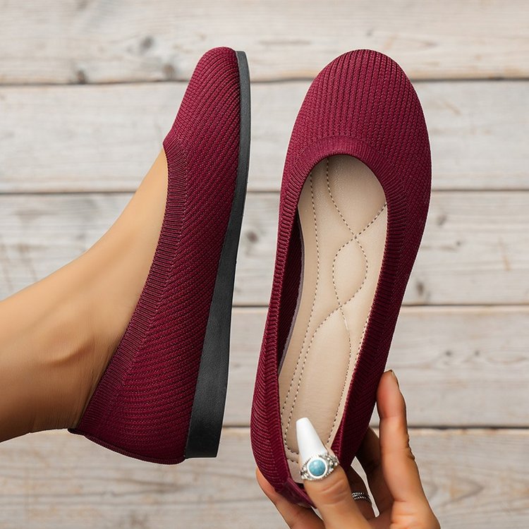 Red knit slip-on ballet flats