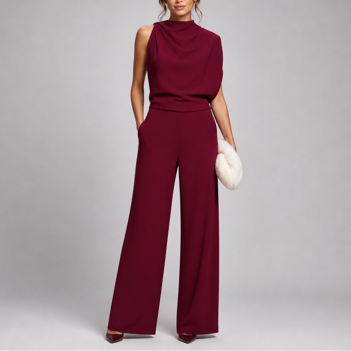 Red sleeveless wide-leg jumpsuit