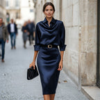Satin cowl neck midi dress full-length view