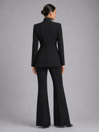 Black single-breasted blazer and flared trouser set, styled view