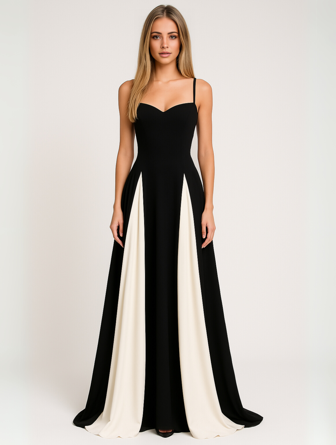 Strappy maxi evening gown with sweetheart neckline