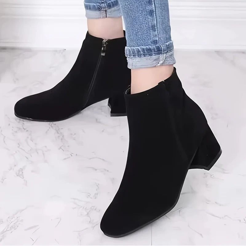 Suede ankle boots with functional side zip detail