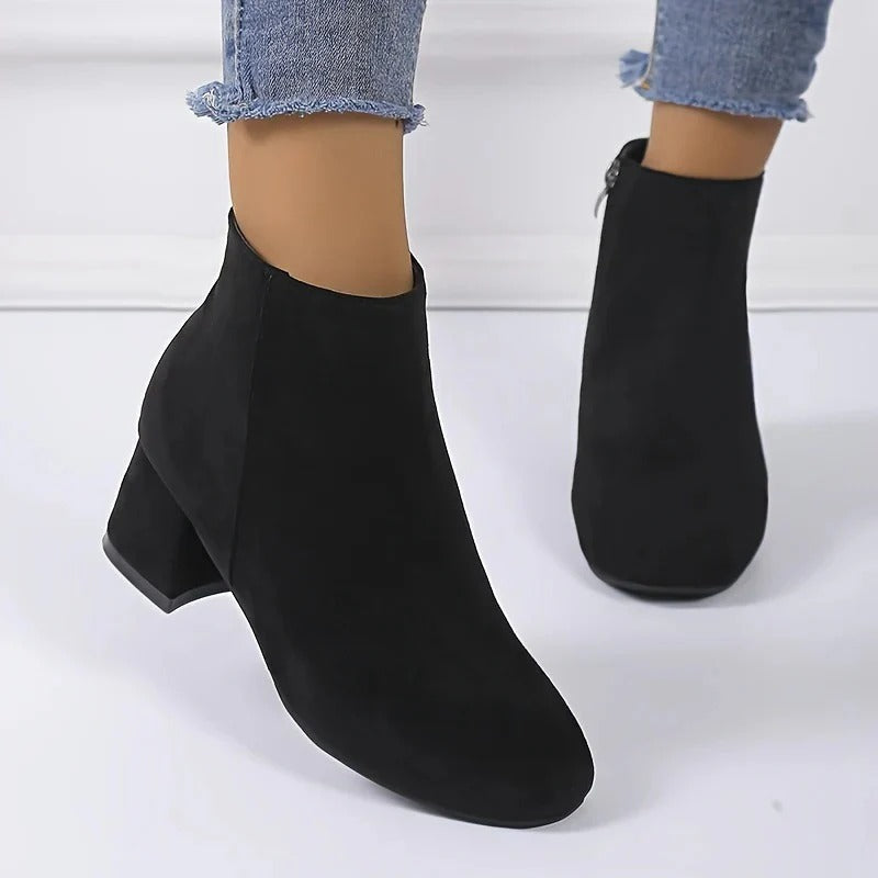 Suede ankle boots with block heel in brown