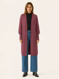 Long Cardigan with Balloon Sleeves and Front Pockets - Wine