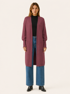 Long Cardigan with Balloon Sleeves and Front Pockets - Wine