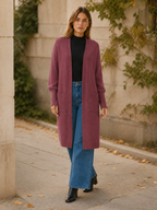 Long Cardigan with Balloon Sleeves and Front Pockets