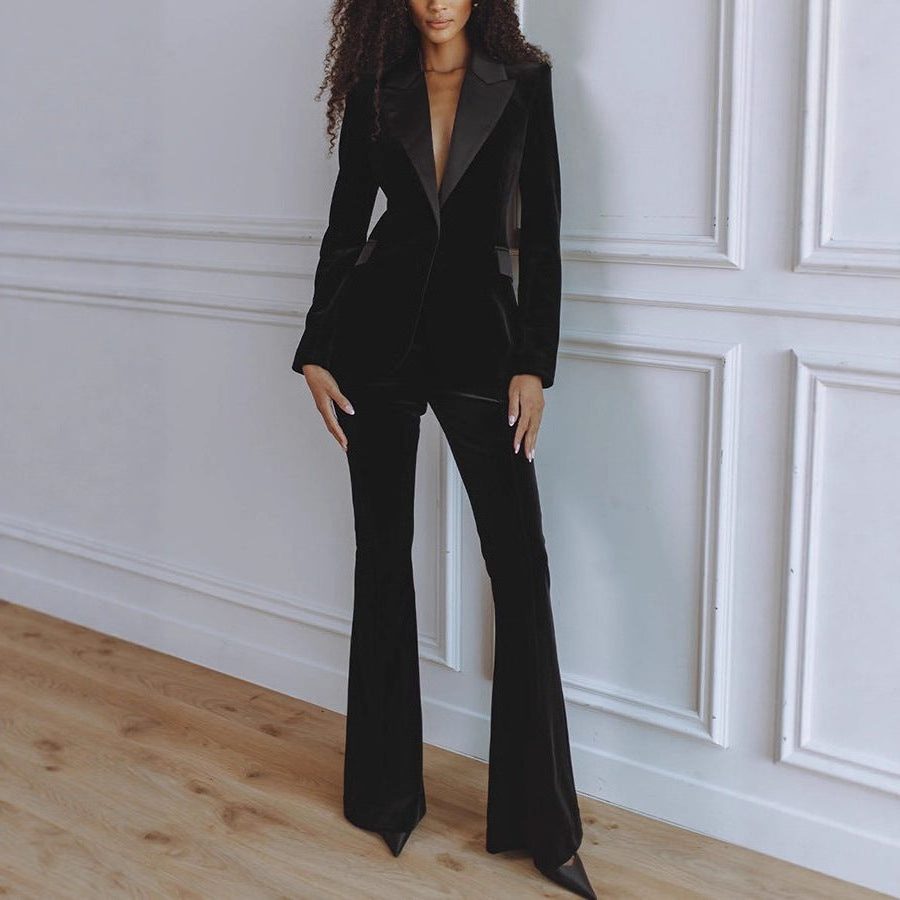Velvet fabric texture and single-breasted button detail