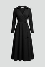 Sleeveless wrap midi dress shown on model, front view