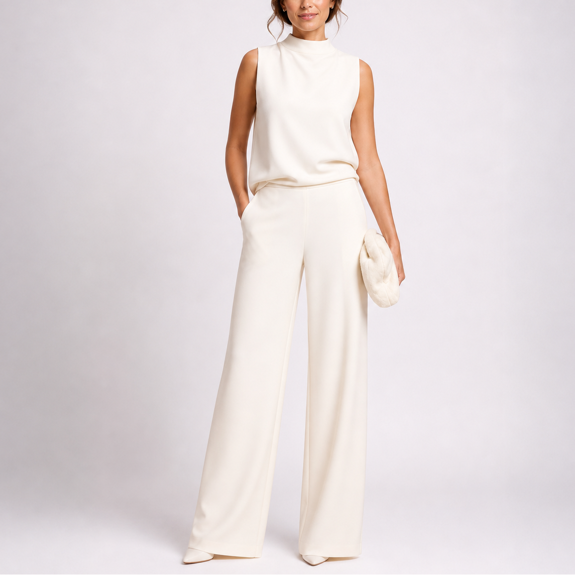 White sleeveless wide-leg jumpsuit