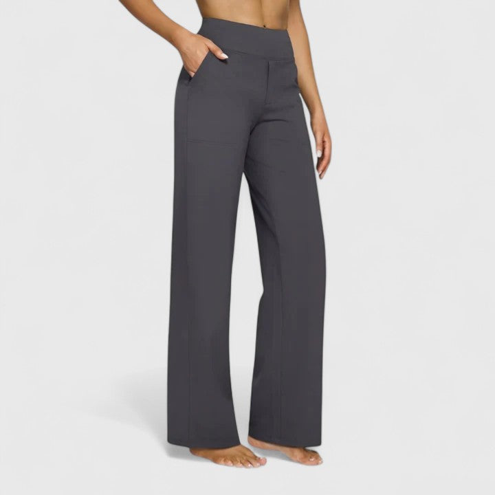 Wide-leg pull-on trousers shown in another colourway on a model