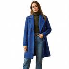 Windowpane check coat with notched lapel collar