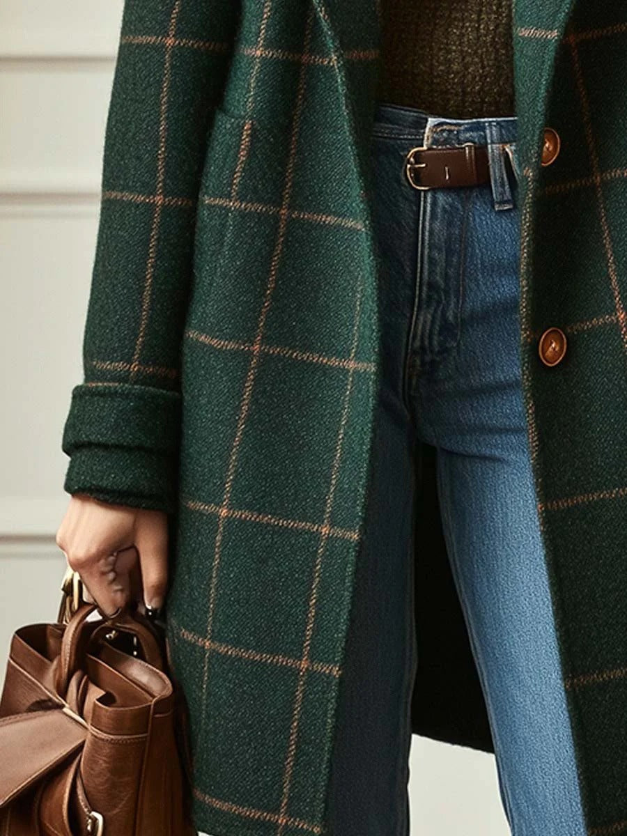 Close-up of the windowpane check pattern on a coat