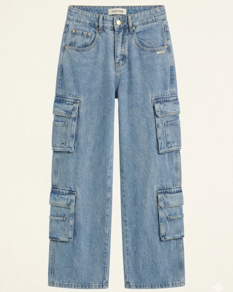 Women's wide-leg utility cargo jeans styling