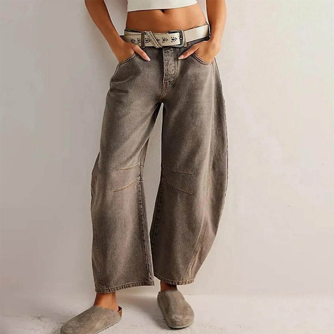 Women's relaxed barrel-leg mid-rise jeans in dark gray