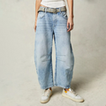 Women's relaxed barrel-leg mid-rise jeans in light blue