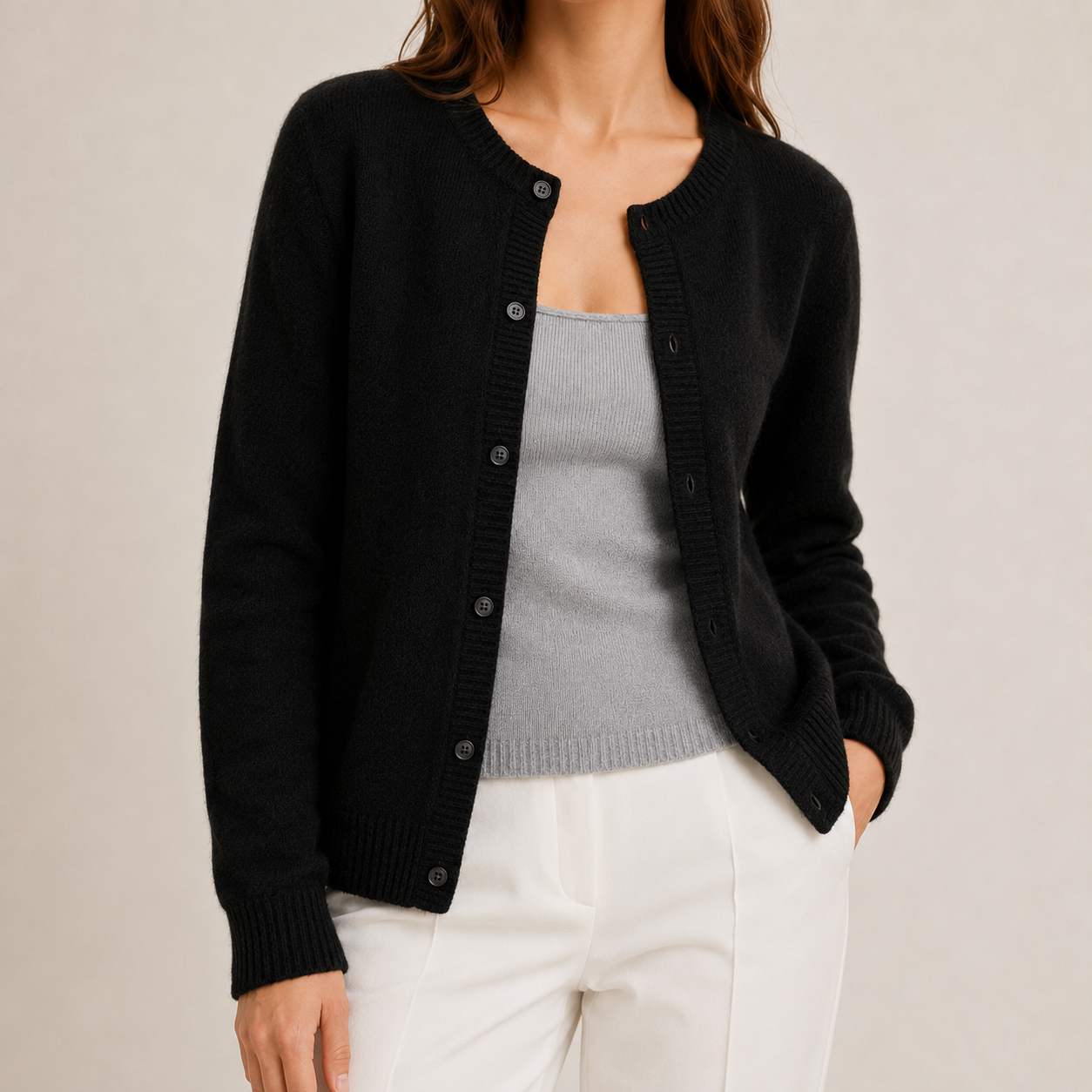 Women's Button-Front Long Cardigan in Black