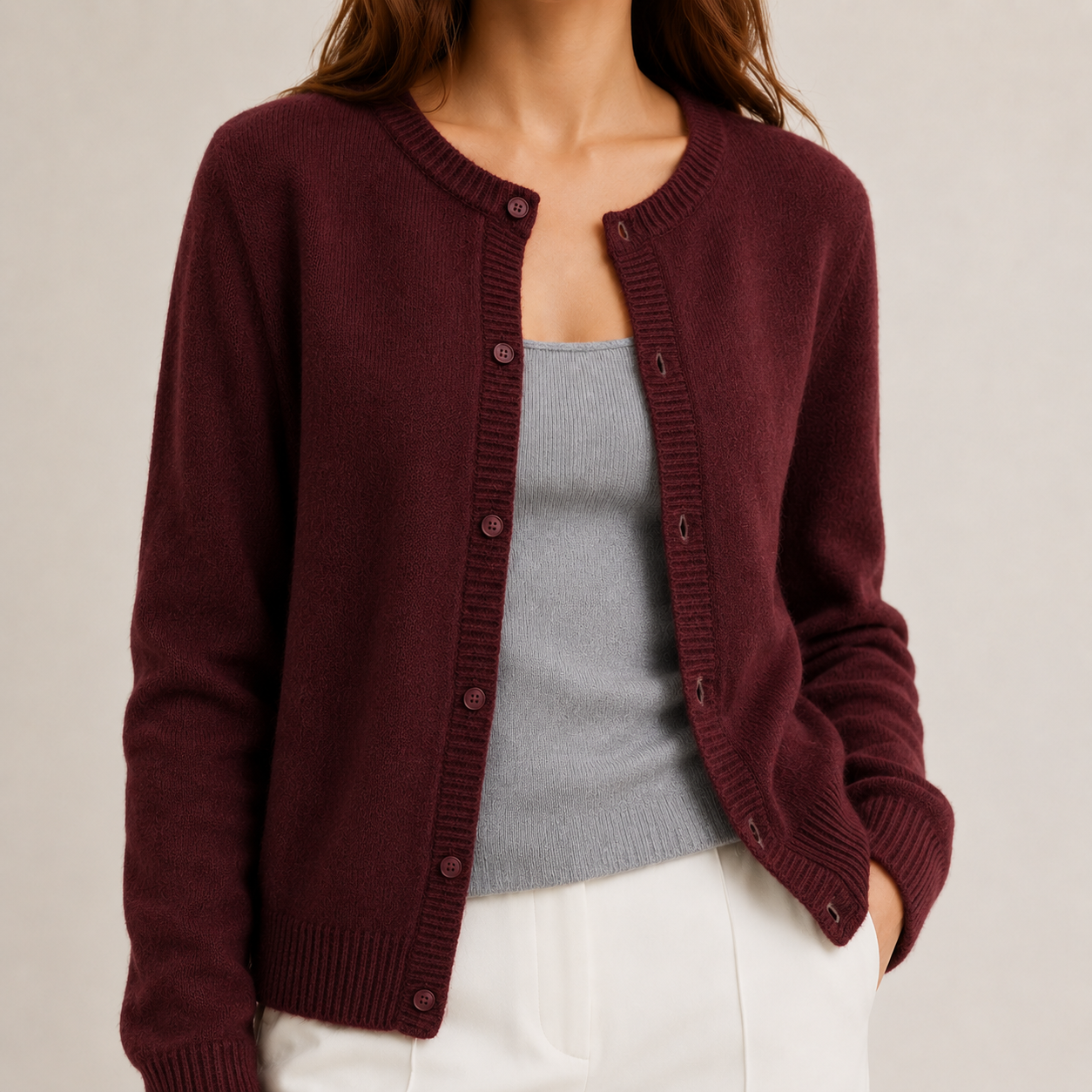 Women's Button-Front Long Cardigan in Burgundy