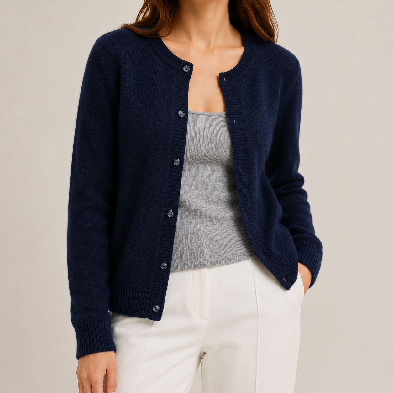 Women's Button-Front Long Cardigan in Navy