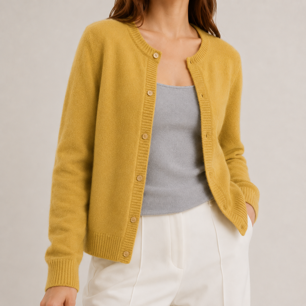 Women's Button-Front Long Cardigan in Yellow