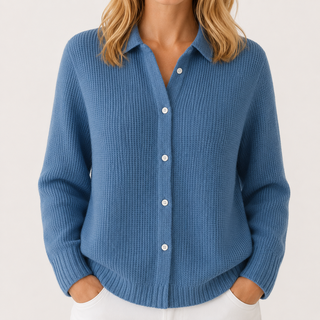 Women's Collared Button-Front Cardigan in Dark Blue