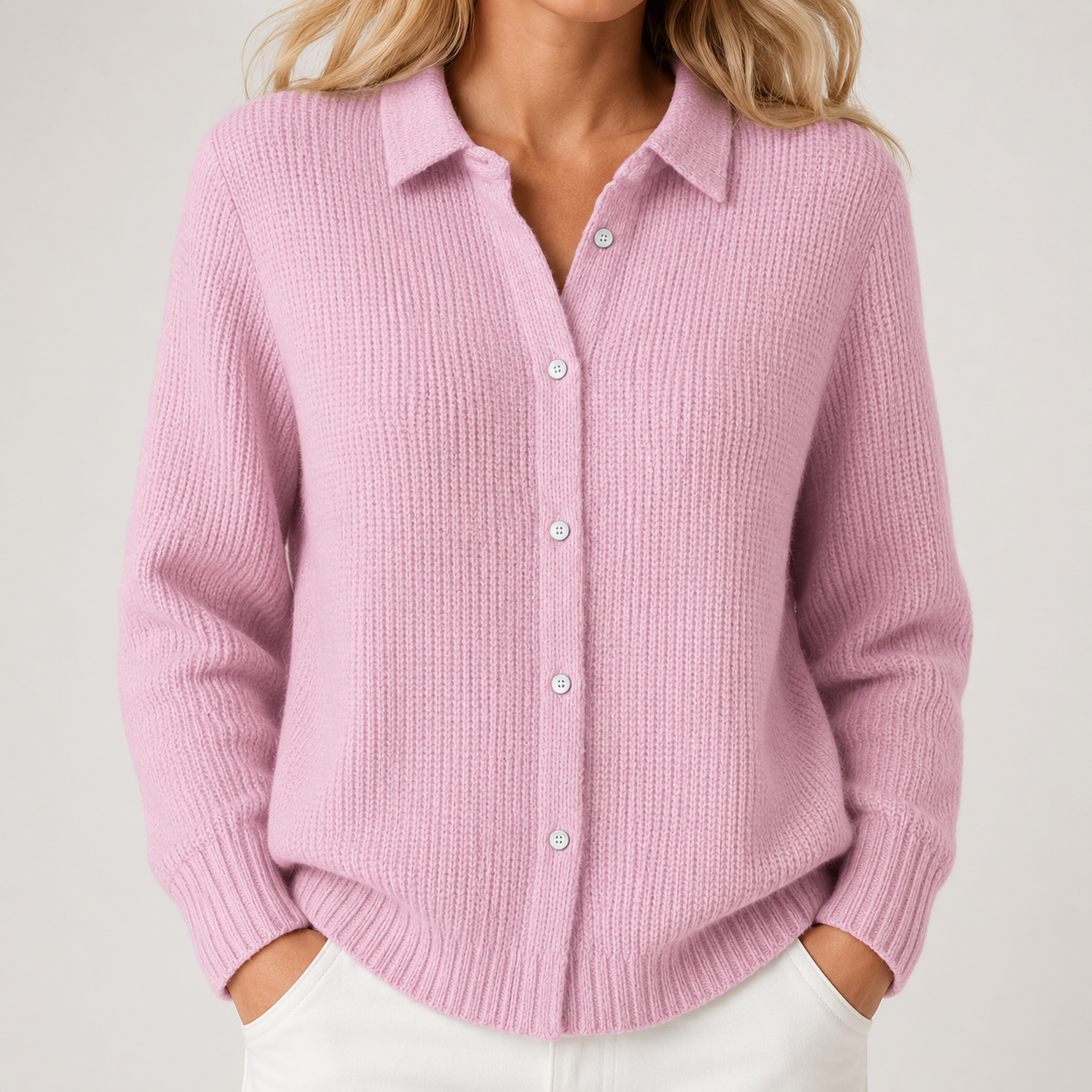 Women's Collared Button-Front Cardigan in Pink