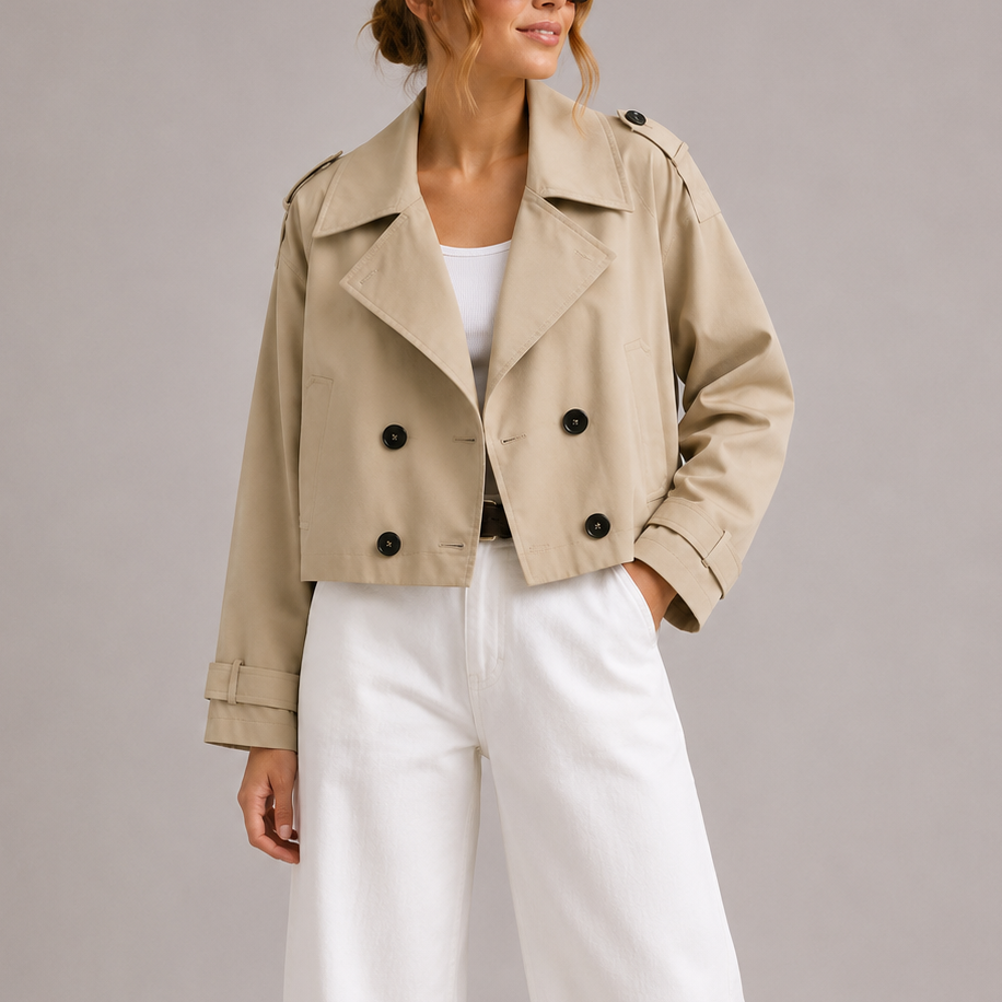 Women's Cropped Trench Coat in Beige