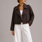 Women's Cropped Trench Coat in Brown