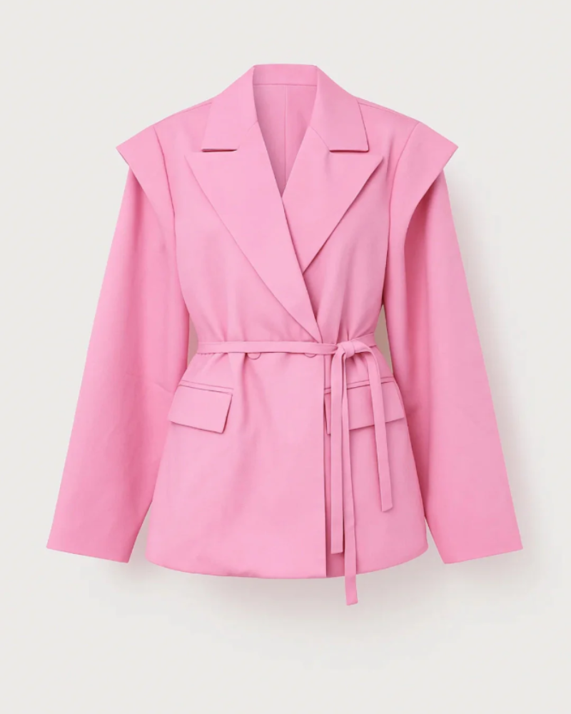 Women's fitted belted blazer lapel collar detail