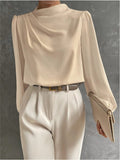 High-neck long sleeve blouse front view