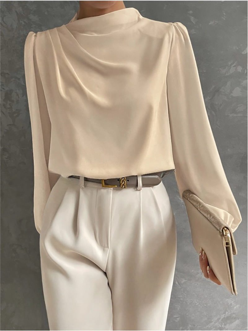 High-neck long sleeve blouse front view