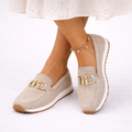 Women's orthopaedic beige slip-on loafers in lightweight knit