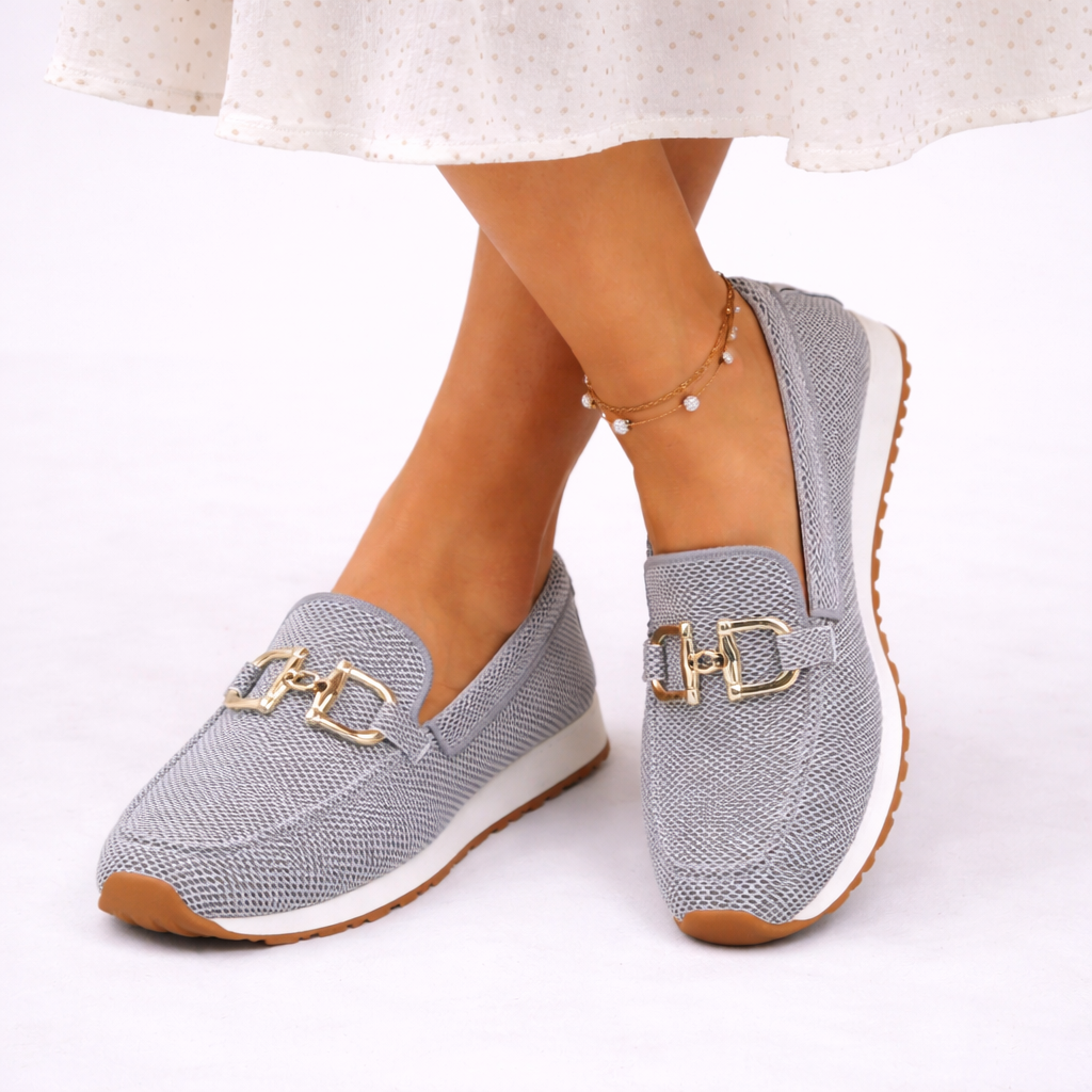 Women's orthopaedic gray slip-on loafers in lightweight knit