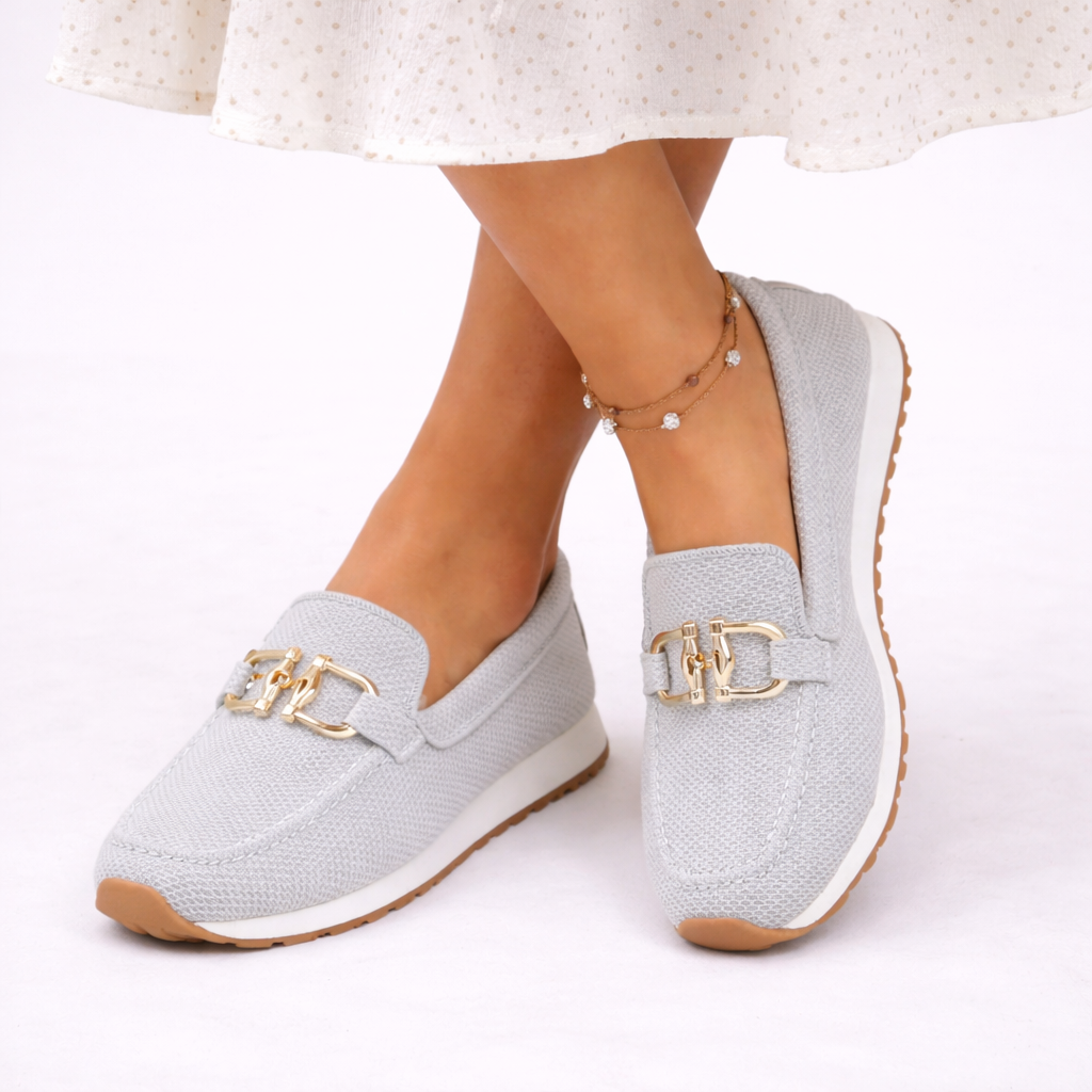 Women's orthopaedic white slip-on loafers in lightweight knit