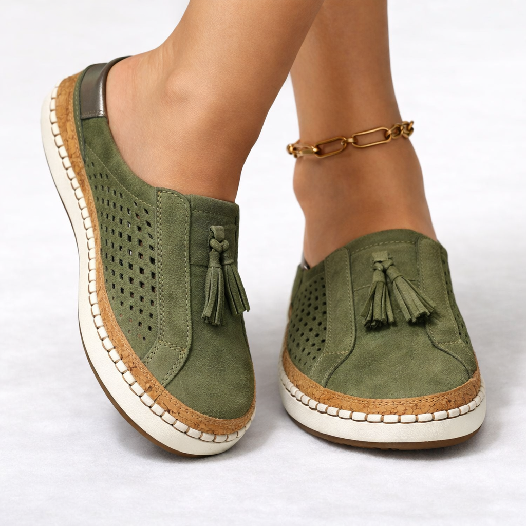 Women's orthopedic slip-on comfort shoes in green