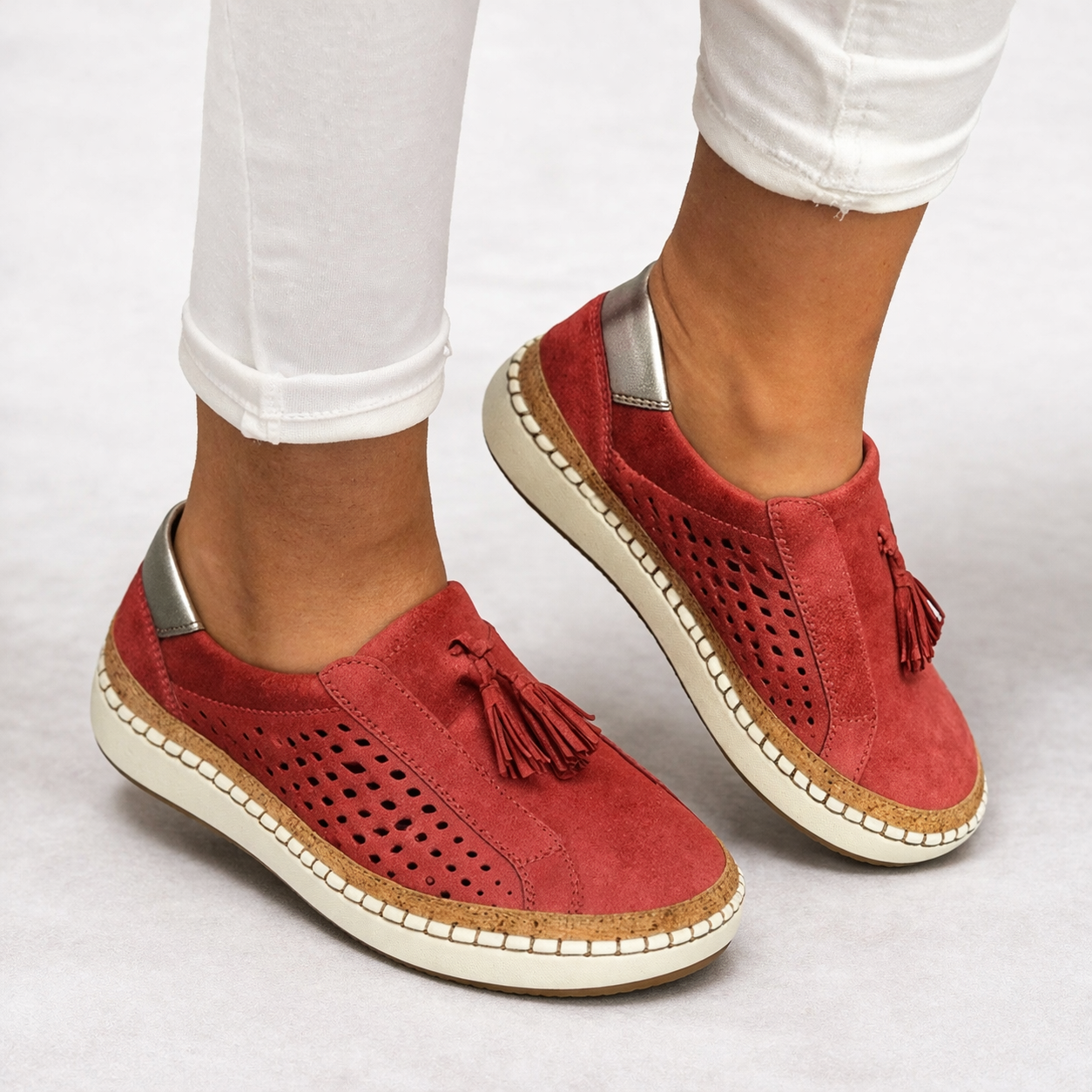 Women's orthopedic slip-on comfort shoes in red