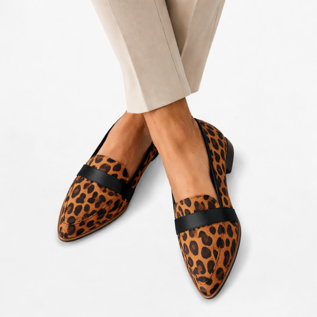 Women's orthopedic suede loafers in animal print