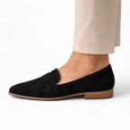 Women's orthopedic suede loafers in black, side view
