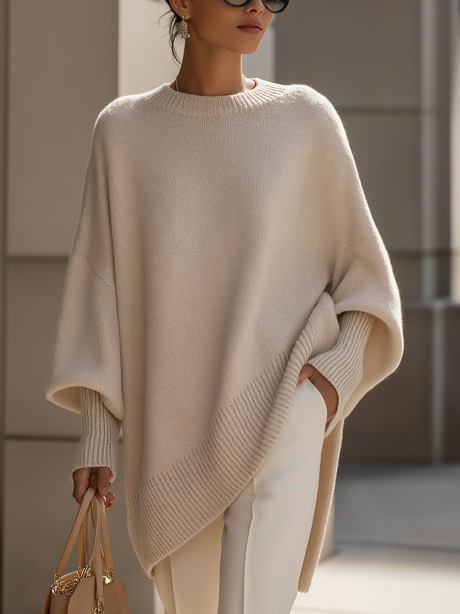 Women's oversized wool-blend round-neck sweater